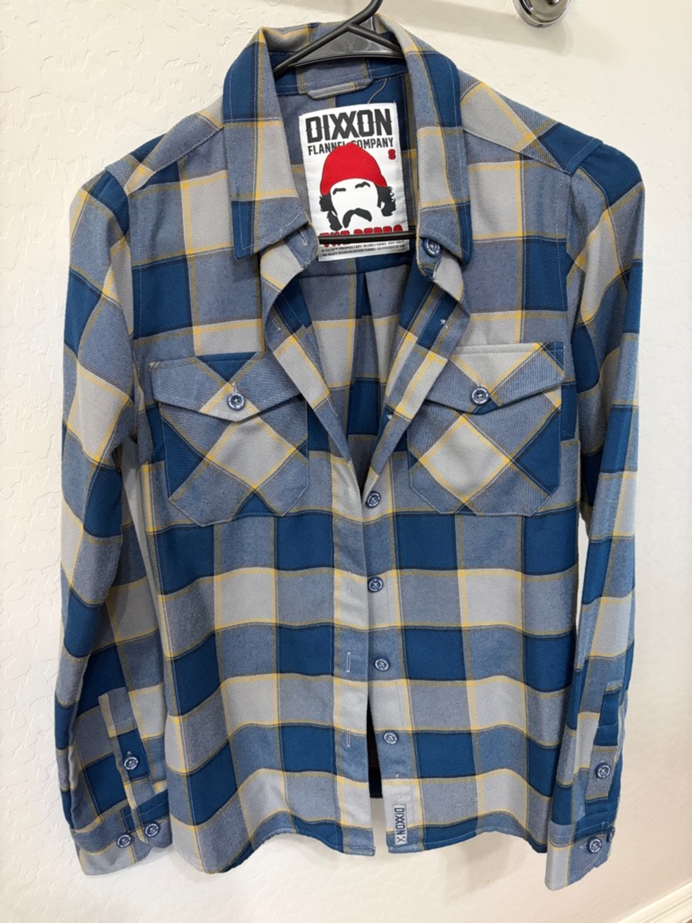 DIXXON Blue, Gray & Yellow Plaid Casual Button-Down Shirt